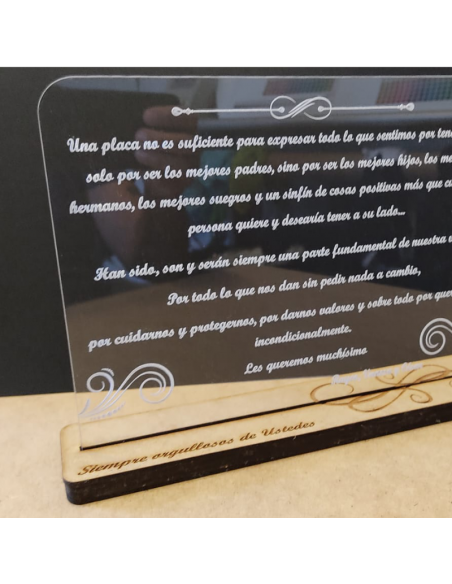 Placa conmemorativa con base en madera MDF