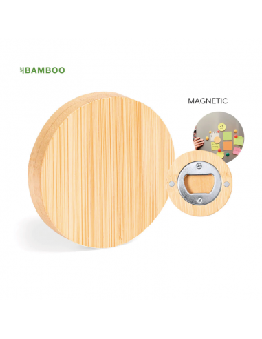 Abridor imantado de bambú. Personalizado