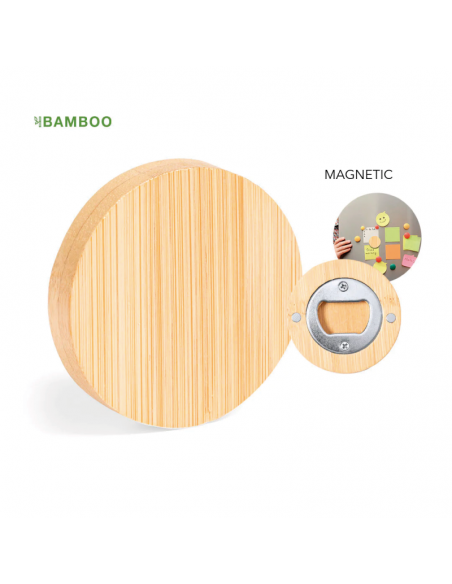 Abridor imantado de bambú. Personalizado