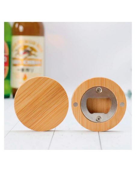 Abridor imantado de bambú. Personalizado