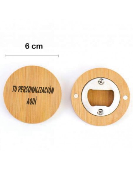 Abridor imantado de bambú. Personalizado