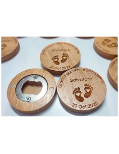 Abridor imantado de bambú. Personalizado