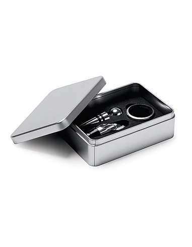 Elegante kit para vino ideal para regalo y para llevar de viaje.