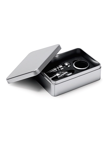 Elegante kit para vino ideal para regalo y para llevar de viaje.