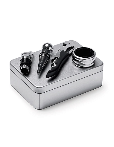 Elegante kit para vino ideal para regalo y para llevar de viaje.