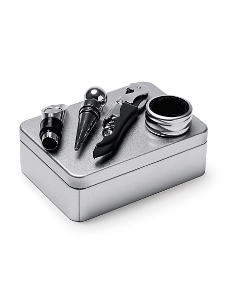 Elegante kit para vino ideal para regalo y para llevar de viaje.